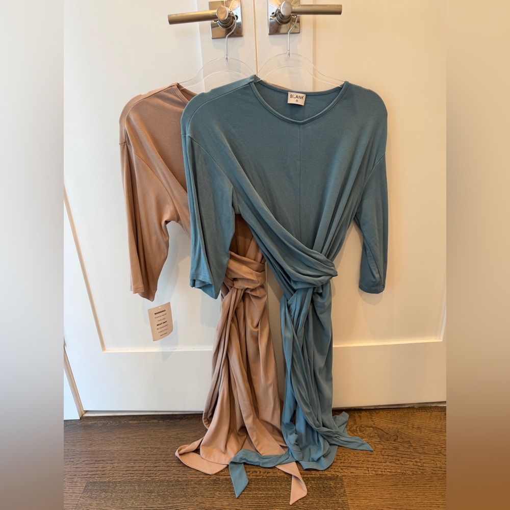 Set of 2 Dress Blank Tie Waist Dresses in Blue and Tan XXS NWT
